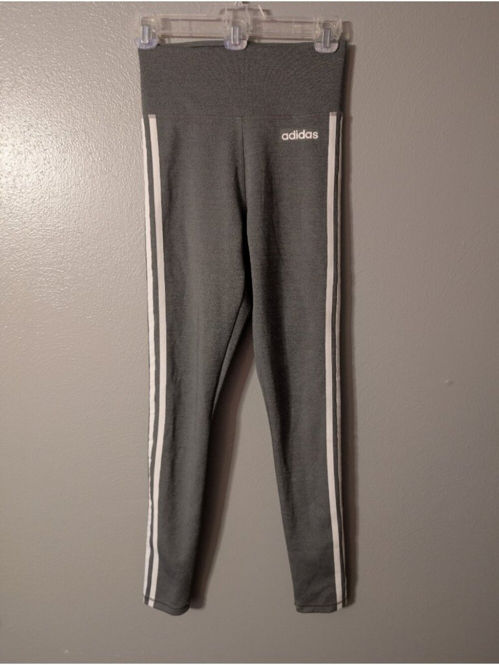 Adidas Womens XS Heather Charcoal Gray 3 Stripe Climalite High Waist Leggings